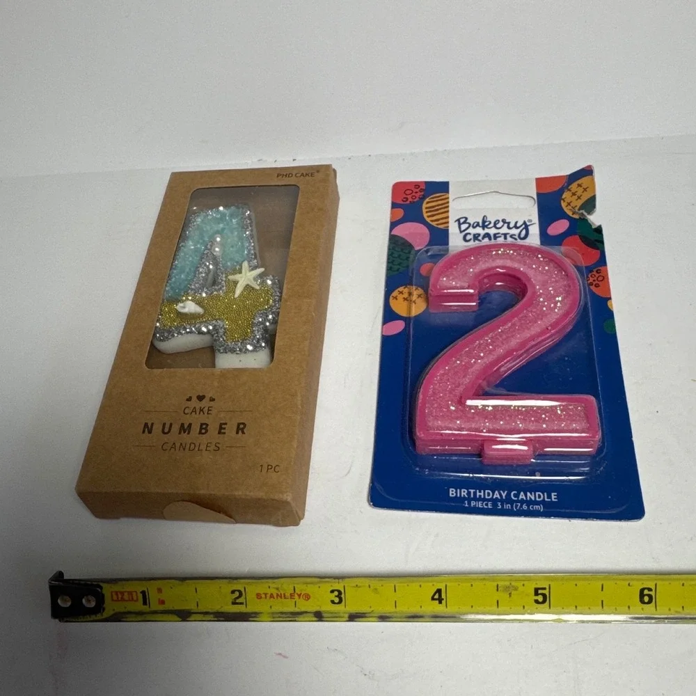 PHD Cake Bakery Crafts Number Candles OS Pink Blue NEW Mermaid Glitter 2 & 4